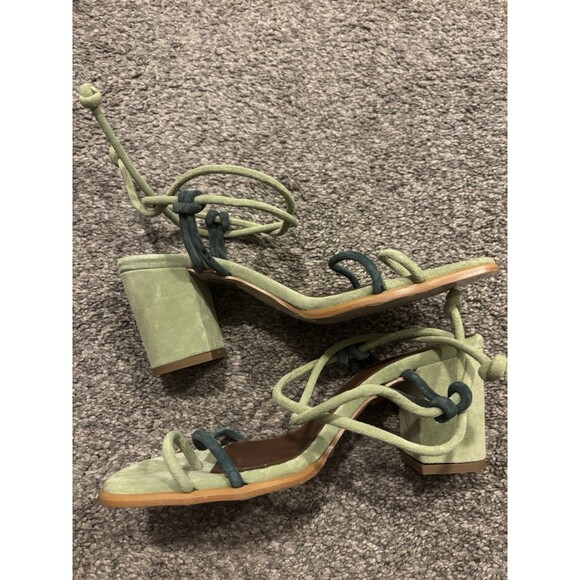 ALOHAS Grace Suede Strappy Lace Up Heeled Sandals in Green Sz 39 US 8-8.5 - Picture 5 of 8